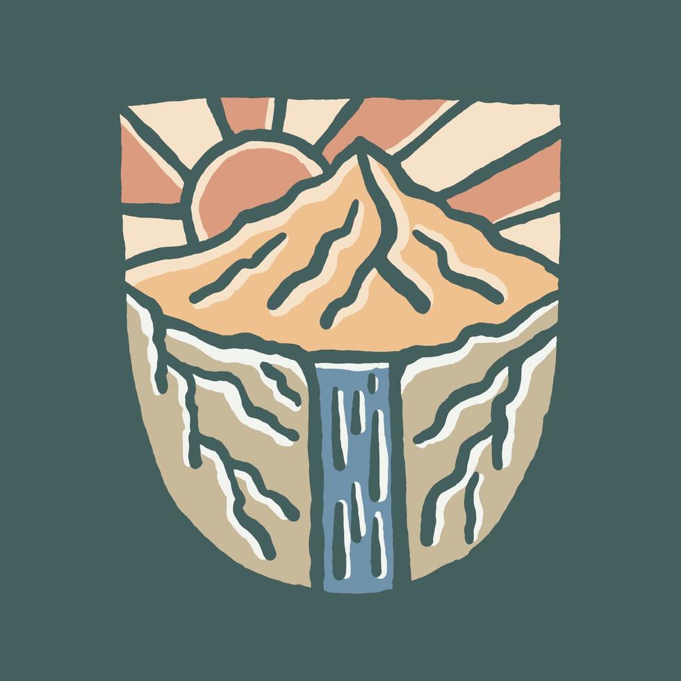 nature waterfall with sunrise, design for for t-shirt, sticker, badge, etc vector