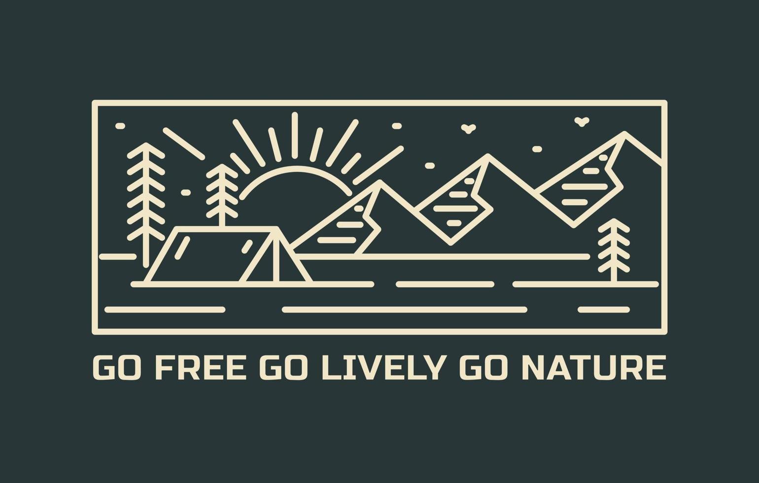 Go free go lively go nature in mono line vector art design