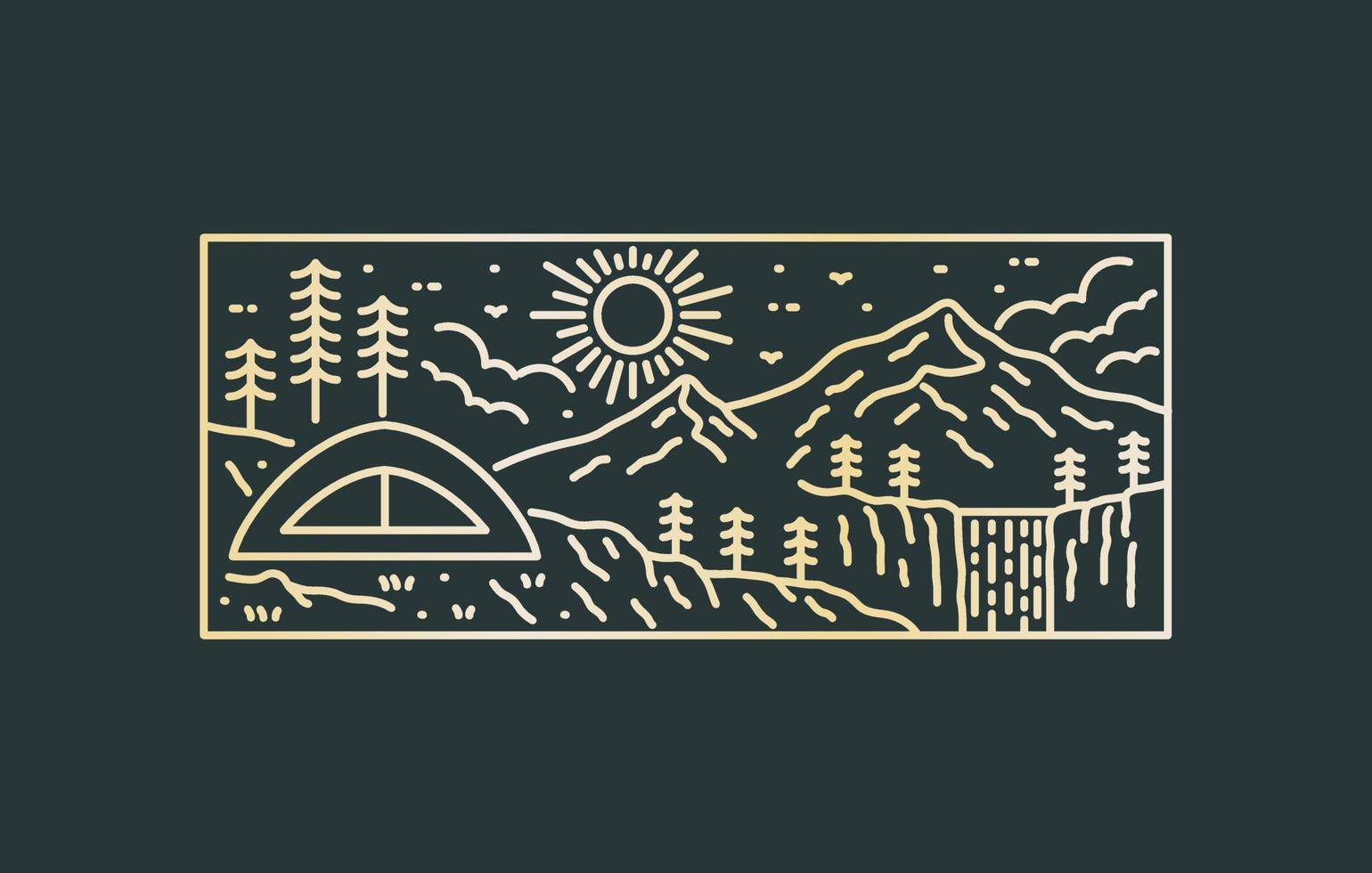 Nature camping wildlife in mono line art design for badge, sticker, patch, t shirt design, etc vector