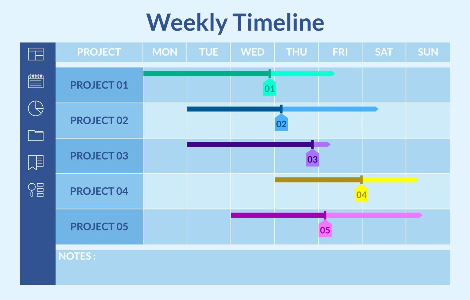 tabla de línea de tiempo semanal vector