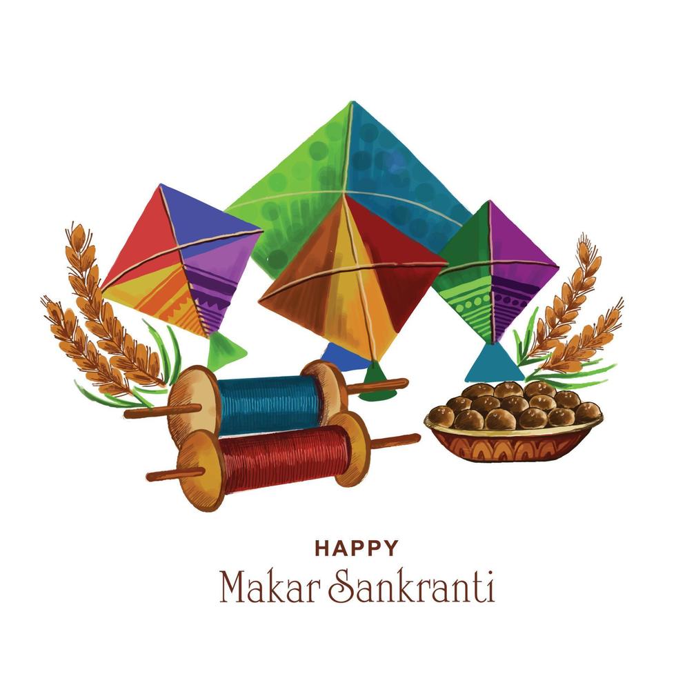 feliz makar sankranti coloridas cometas para el festival de la india vector