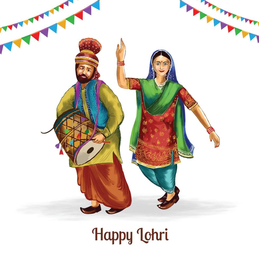 Indian punjabi festival of lohri celebration dancing couple background vector