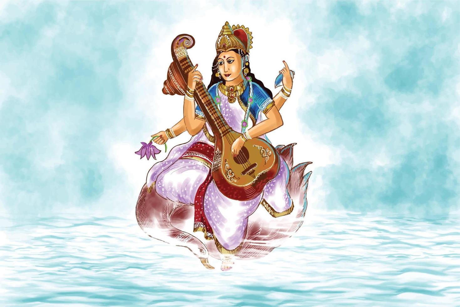 hermoso festival indio vasant panchami sobre el dios indio saraswati maa trasfondo religioso vector