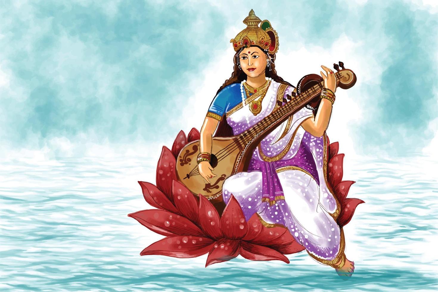 Vasant panchami on indian god saraswati maa religious card design vector