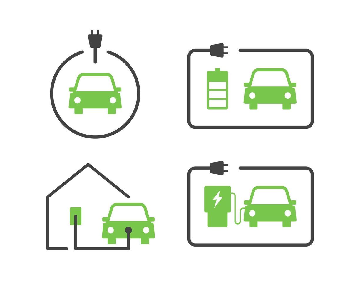 Green electric car charging point icon vector. Renewable eco technologies vector