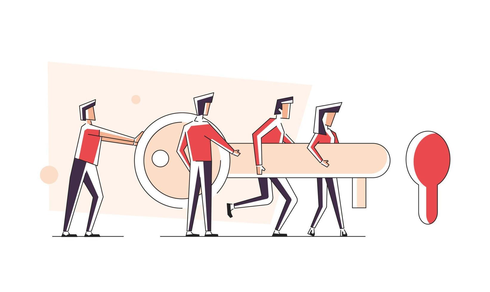 Teamwork concept with coworking and office work symbols flat vector illustration