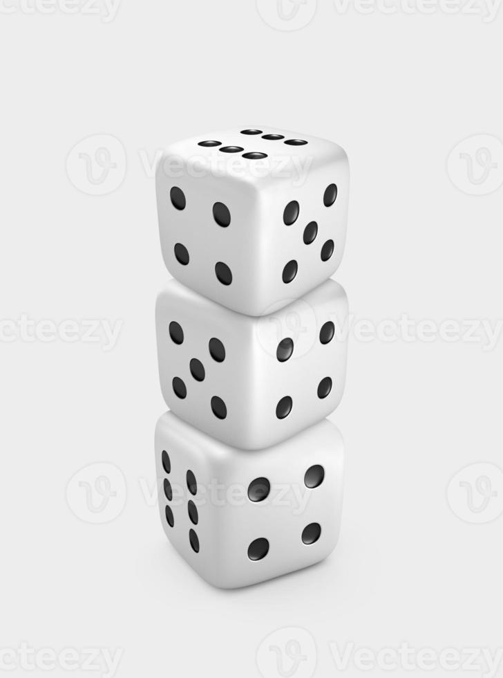 White dice isolated on white background. 3d render photo