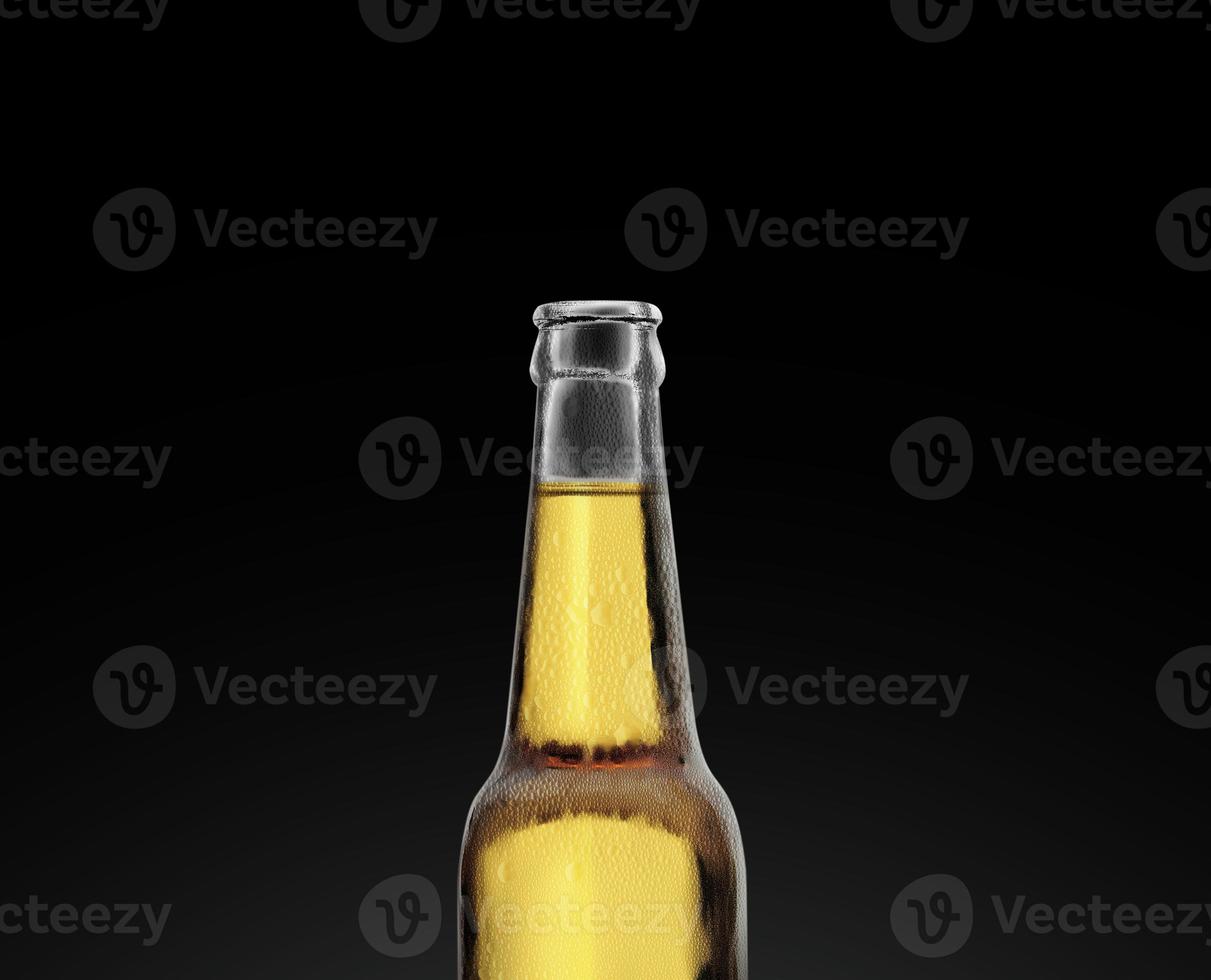 beer bottle with drop of water on black background. 3d render photo