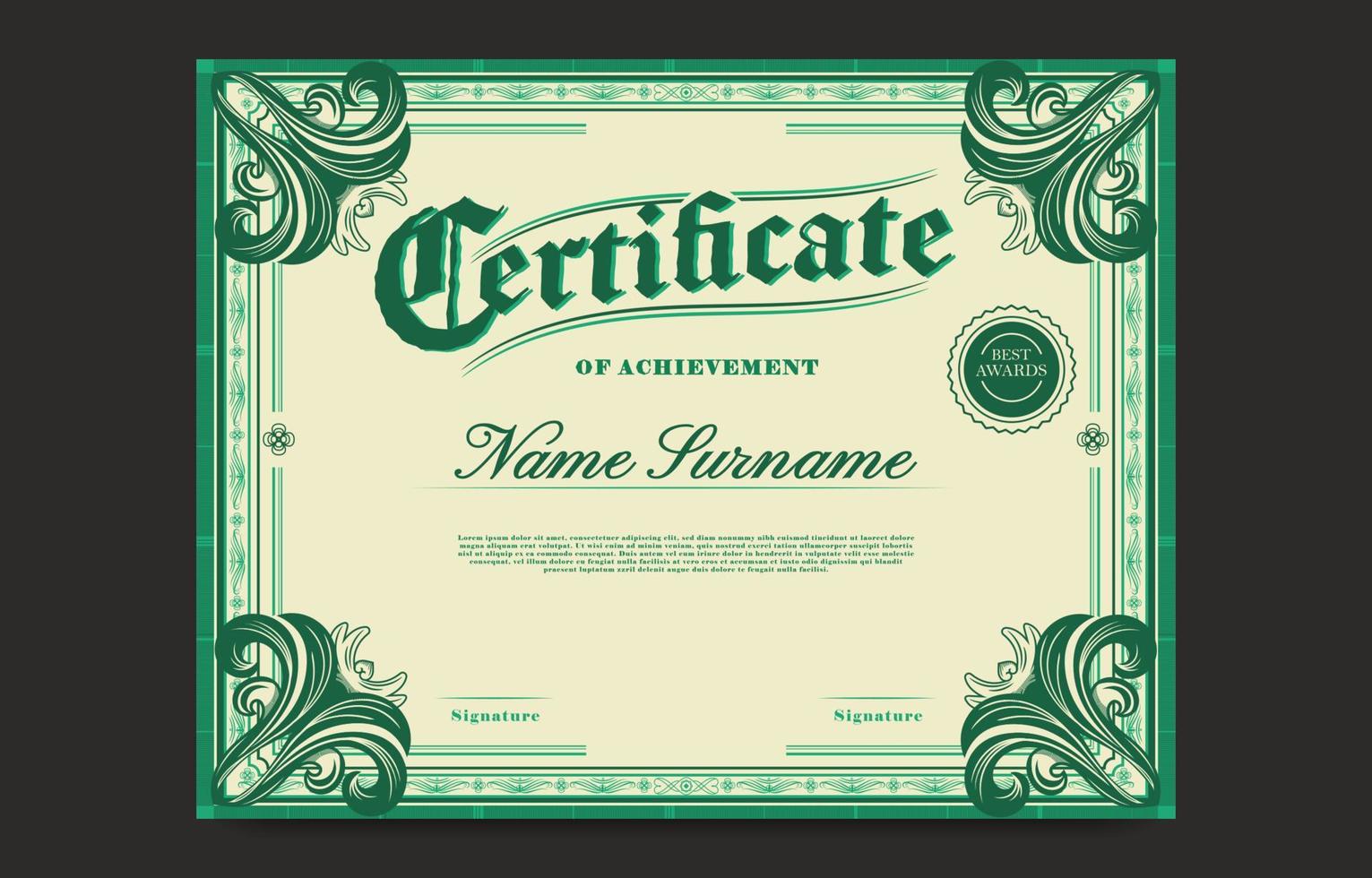 Green Victorian Achievement Certificate Template vector