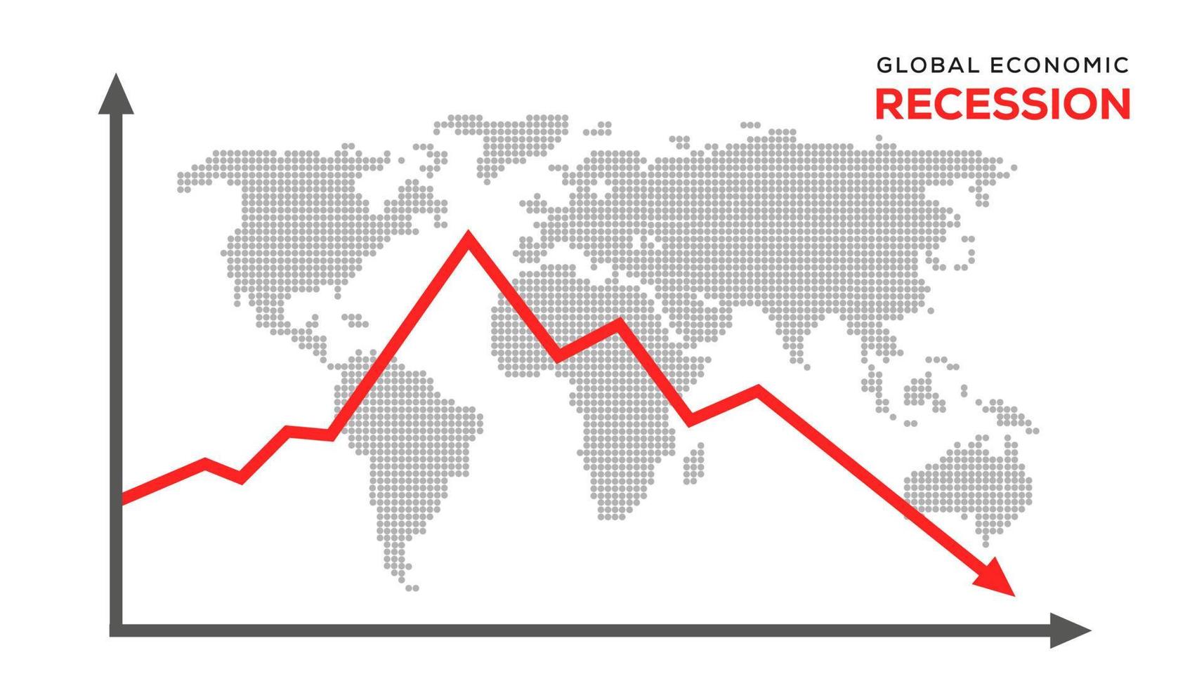 antecedentes de recesión mundial. ilustración de la recesión económica con el símbolo de la flecha roja cayendo vector