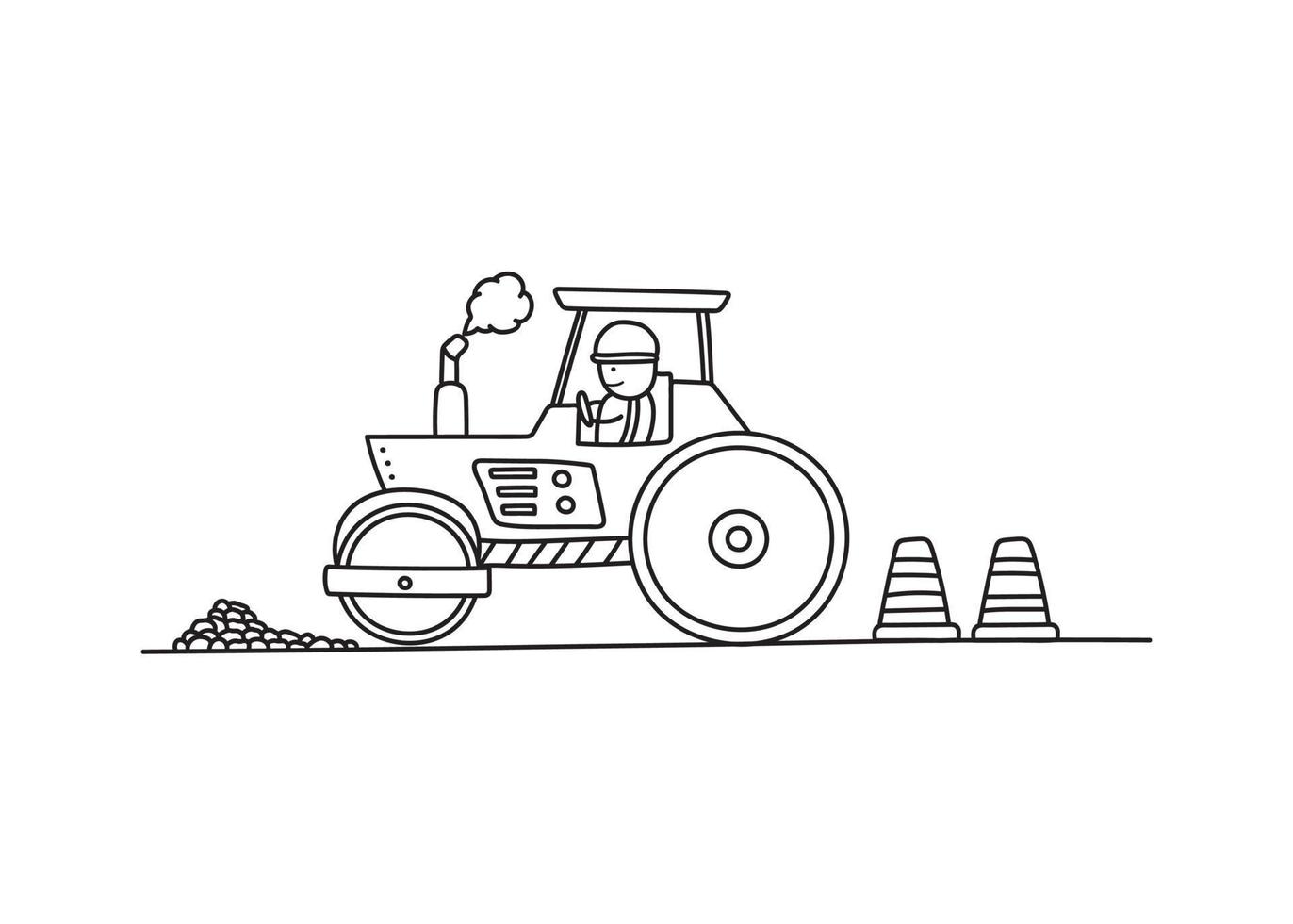 Hand drawn color children construction set of road roller machine vector