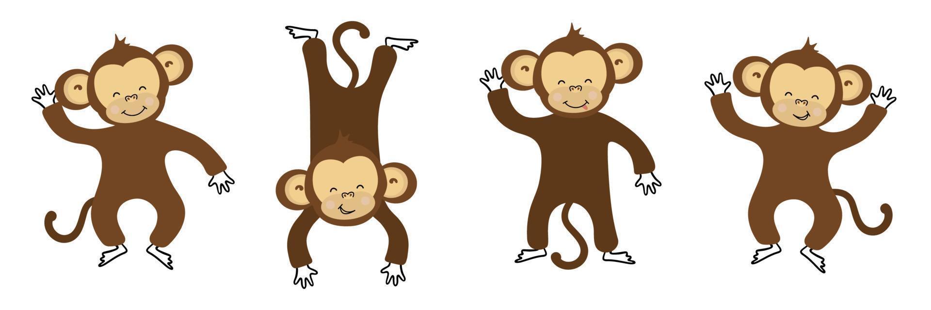 Cute funny monkeys colorful collection vector