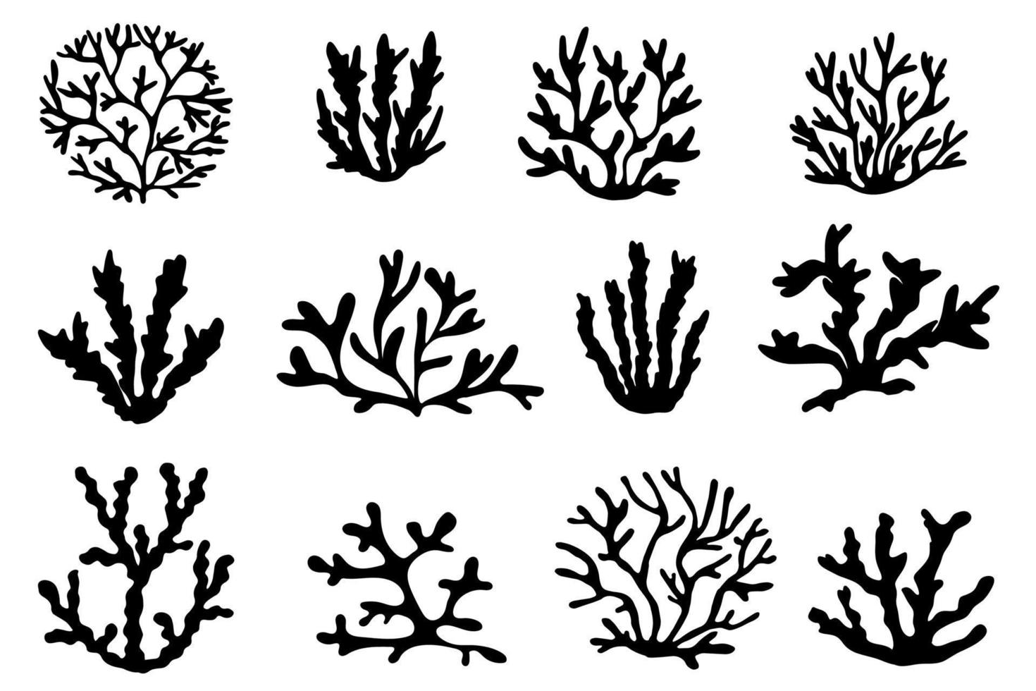 Sea corals and algae black silhouette vector