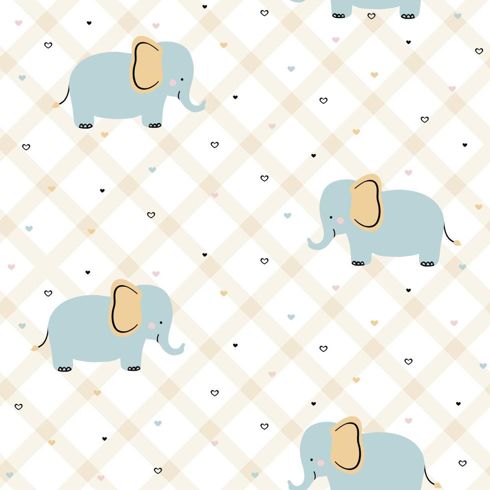 Cute pattern with little elephant and hearts. vector