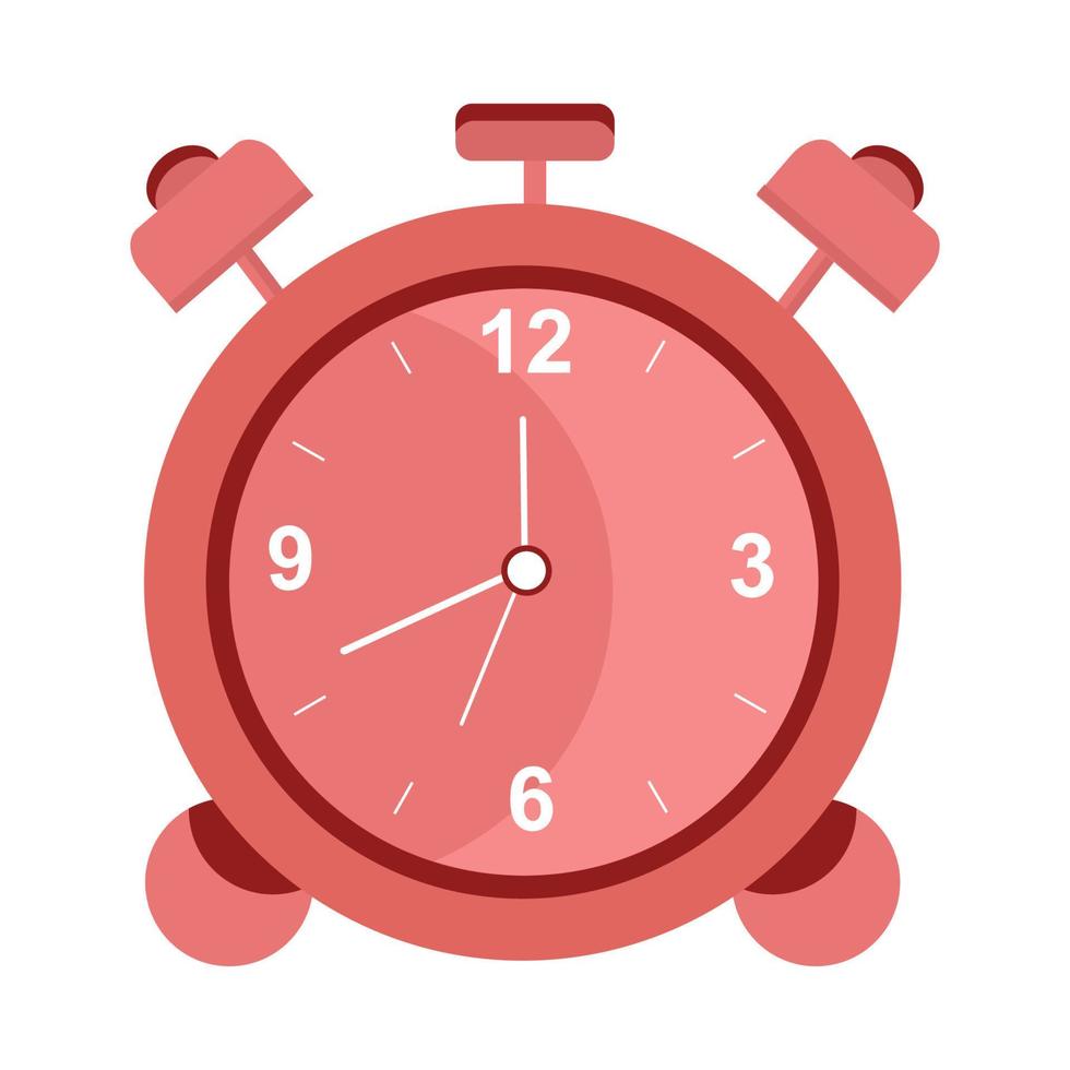 Pink retro style alarm clock on white. Vector isolated image for use in website design