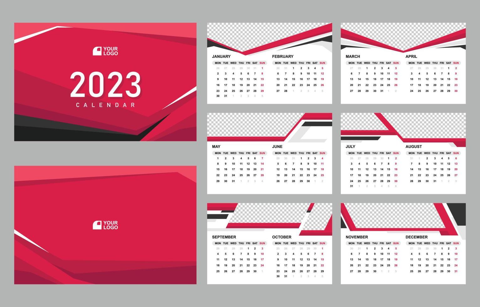 Modern Red 2023 Corporate Calendar Template vector