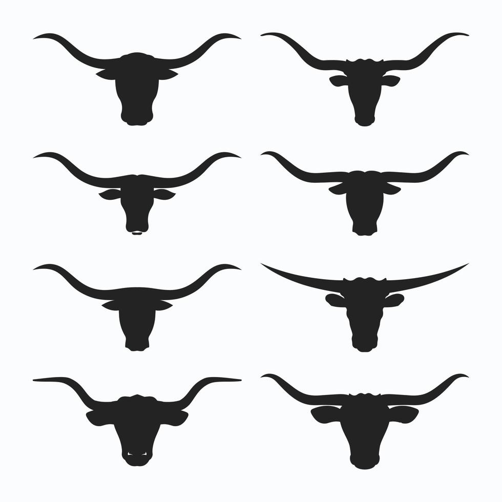 Longhorn Bull Head Silhouette Icon Set Vector. Set of Bull head Icon Vector. vector