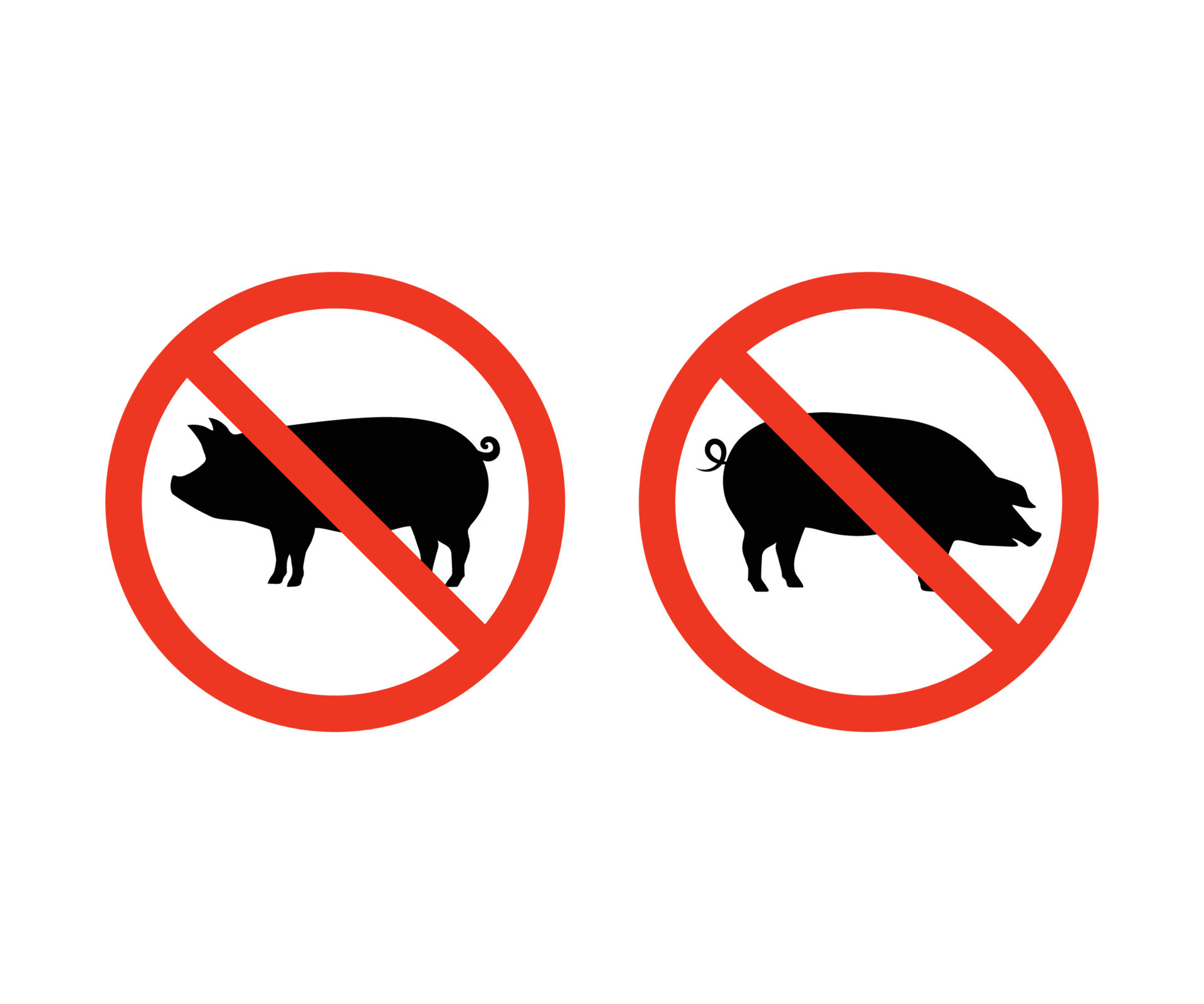 No pork icon. pork prohibition sign. No pig sign. forbidden pig symbol