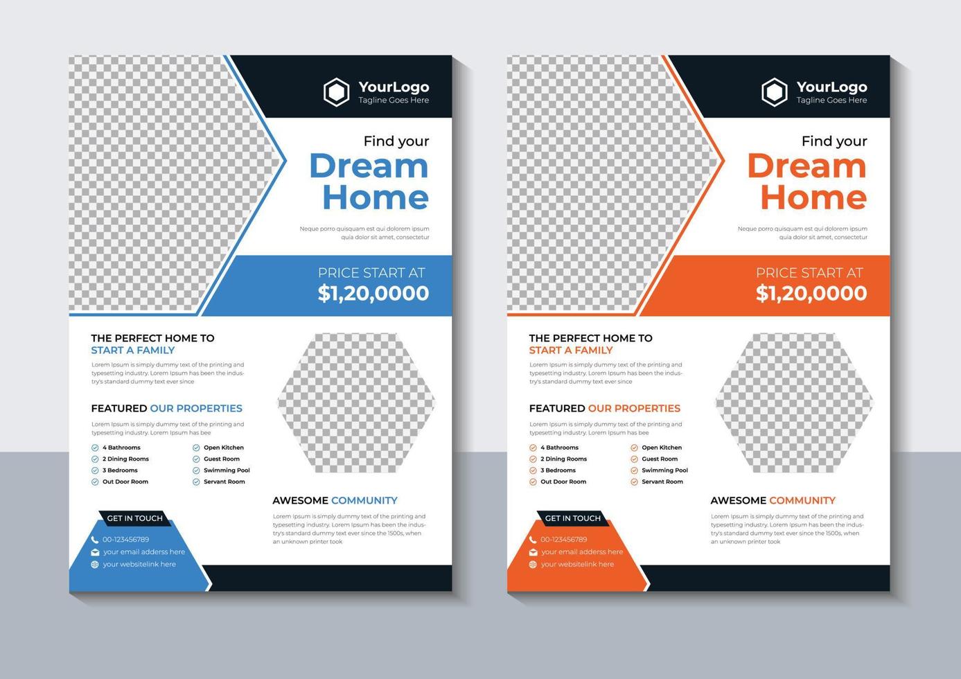 Modern Real Estate Flyer Design, Business flyer Template, Home Flyer, Brochure Design, Marketing, Annual Report, Pro Vector