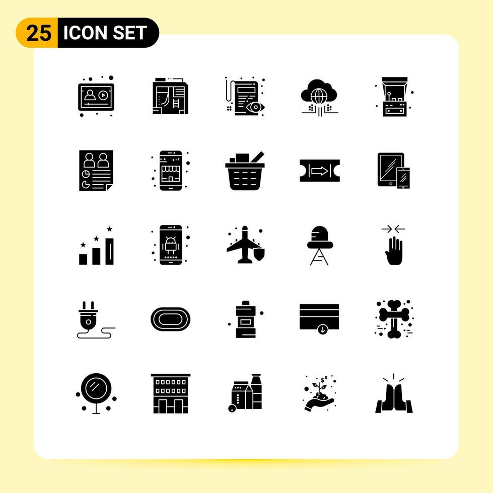 Solid Glyph Pack of 25 Universal Symbols of fun technology document cloud internet Editable Vector Design Elements