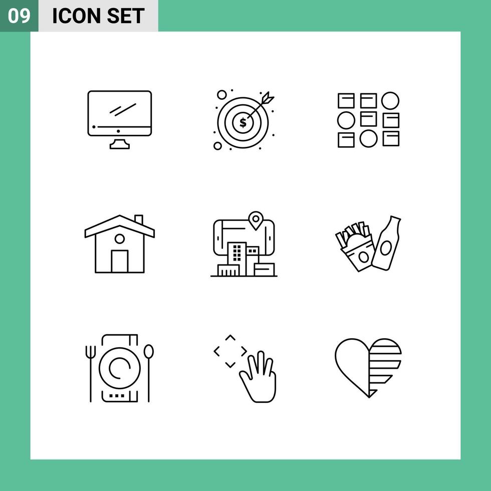 Pack of 9 creative Outlines of reality house finance home data scince Editable Vector Design Elements