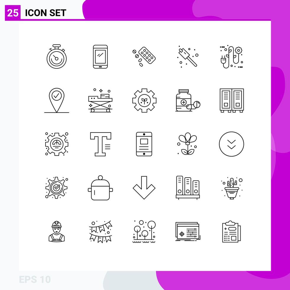 conjunto de 25 líneas vectoriales en cuadrícula para dulces ecológicos tratamiento de malvaviscos para iphone elementos de diseño vectorial editables vector