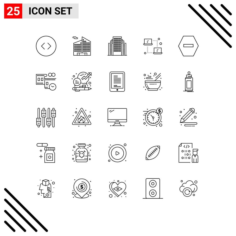 25 Thematic Vector Lines and Editable Symbols of film reel denied building ban networking Editable Vector Design Elements