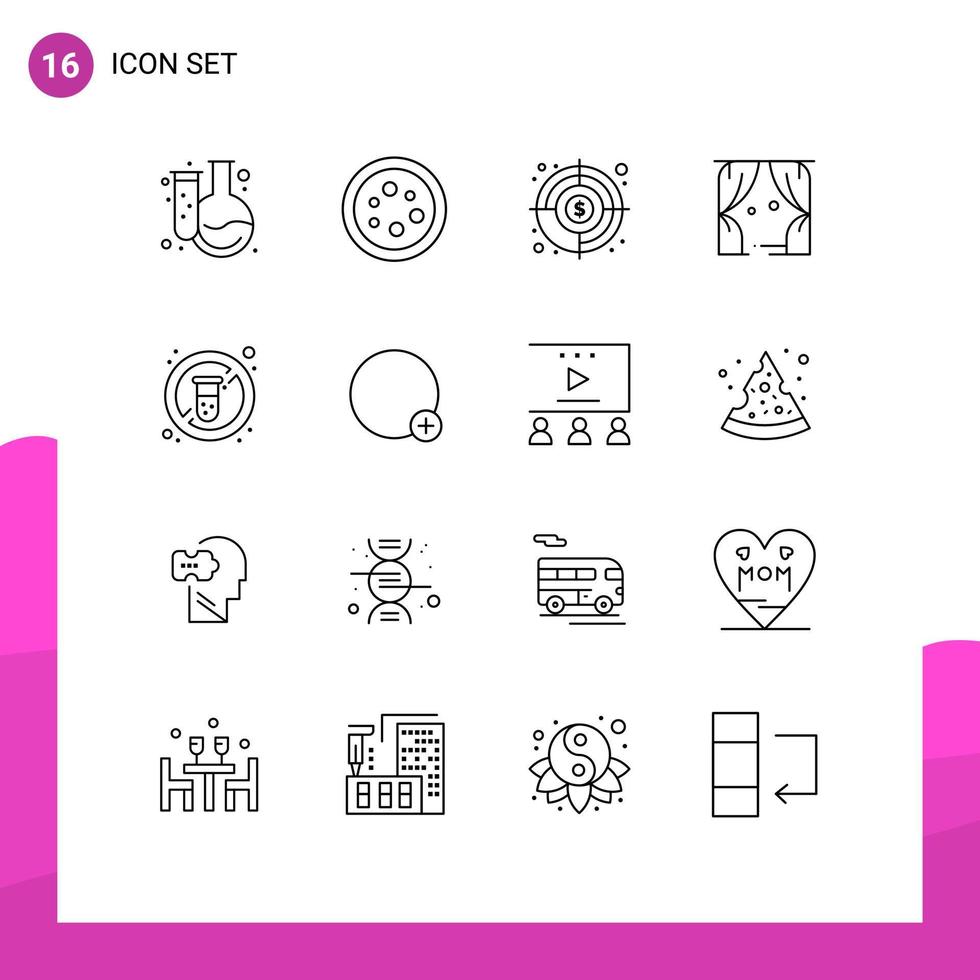 User Interface Pack of 16 Basic Outlines of diet theatre laboratory leisure finding goal Editable Vector Design Elements