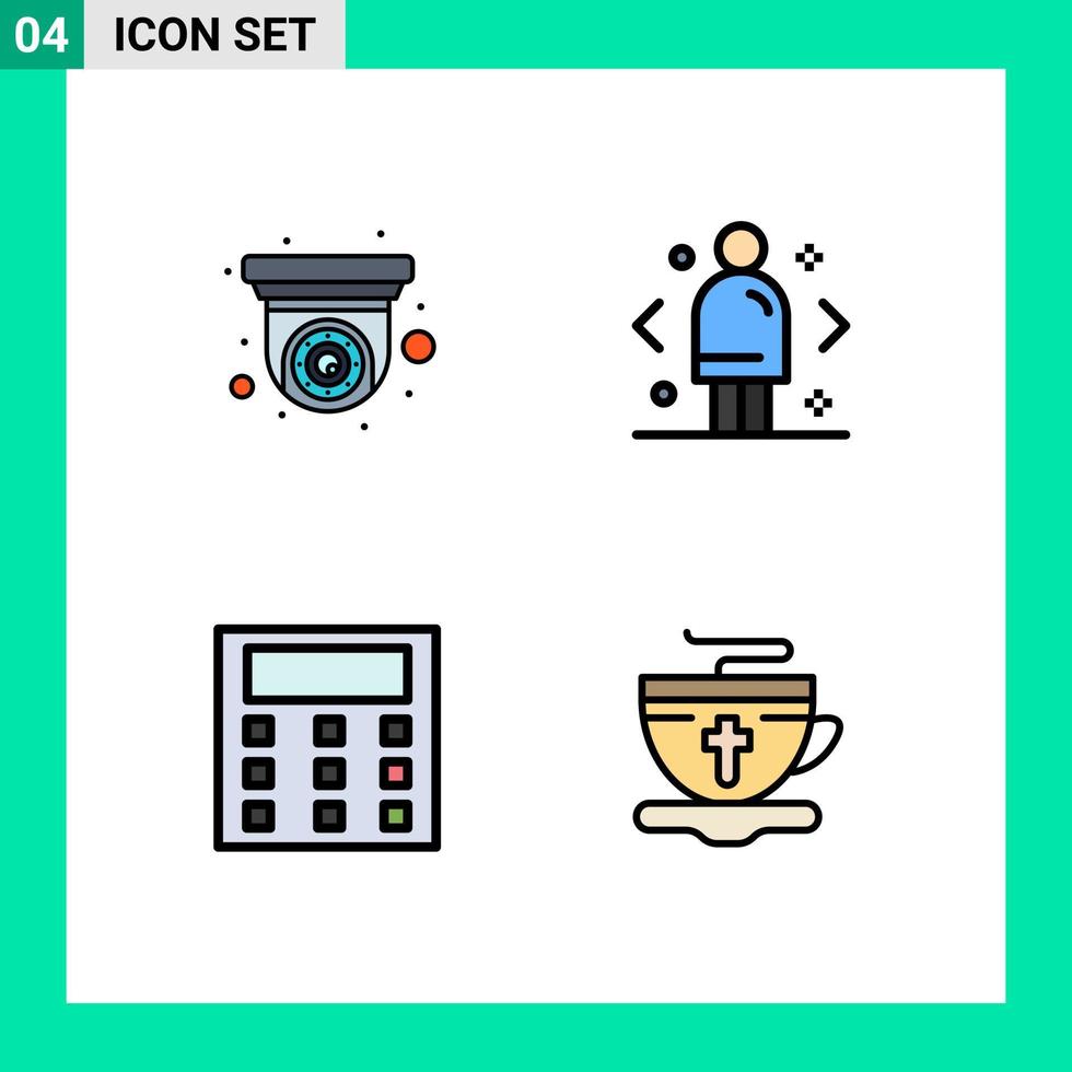 Stock Vector Icon Pack of 4 Line Signs and Symbols for camera calculation security camera decision math Editable Vector Design Elements
