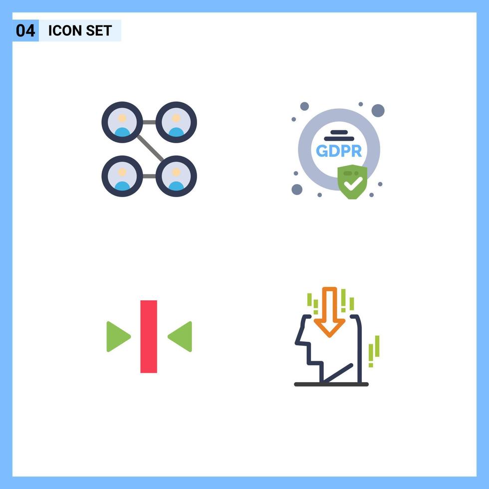 Group of 4 Modern Flat Icons Set for connections back security gdpr head Editable Vector Design Elements