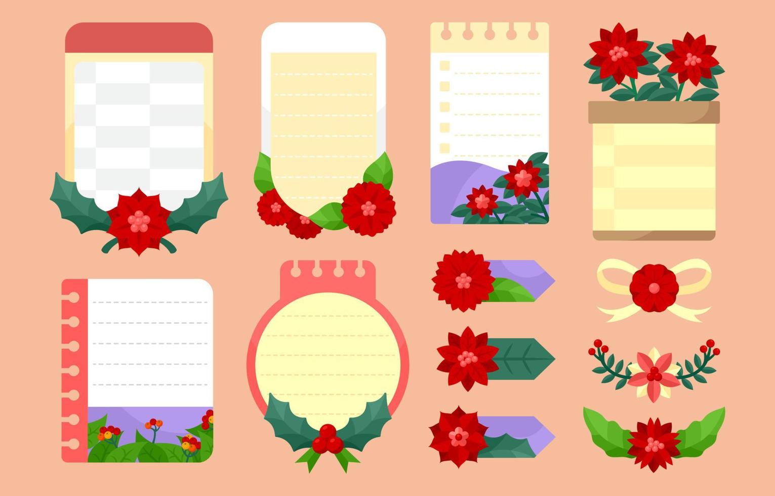 conjunto de plantilla de horario de planta de poinsettia plana vector