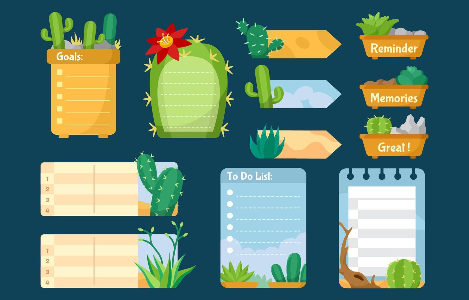 Set of Cactus and Succulent Tables and Pages vector