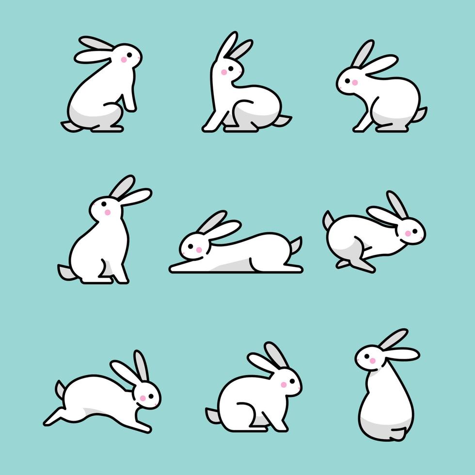 lindo conjunto de iconos de conejo vector