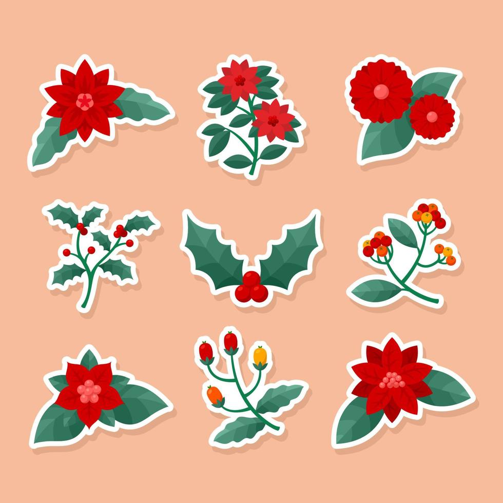 Set of Red Poinsettia Flower Elements vector