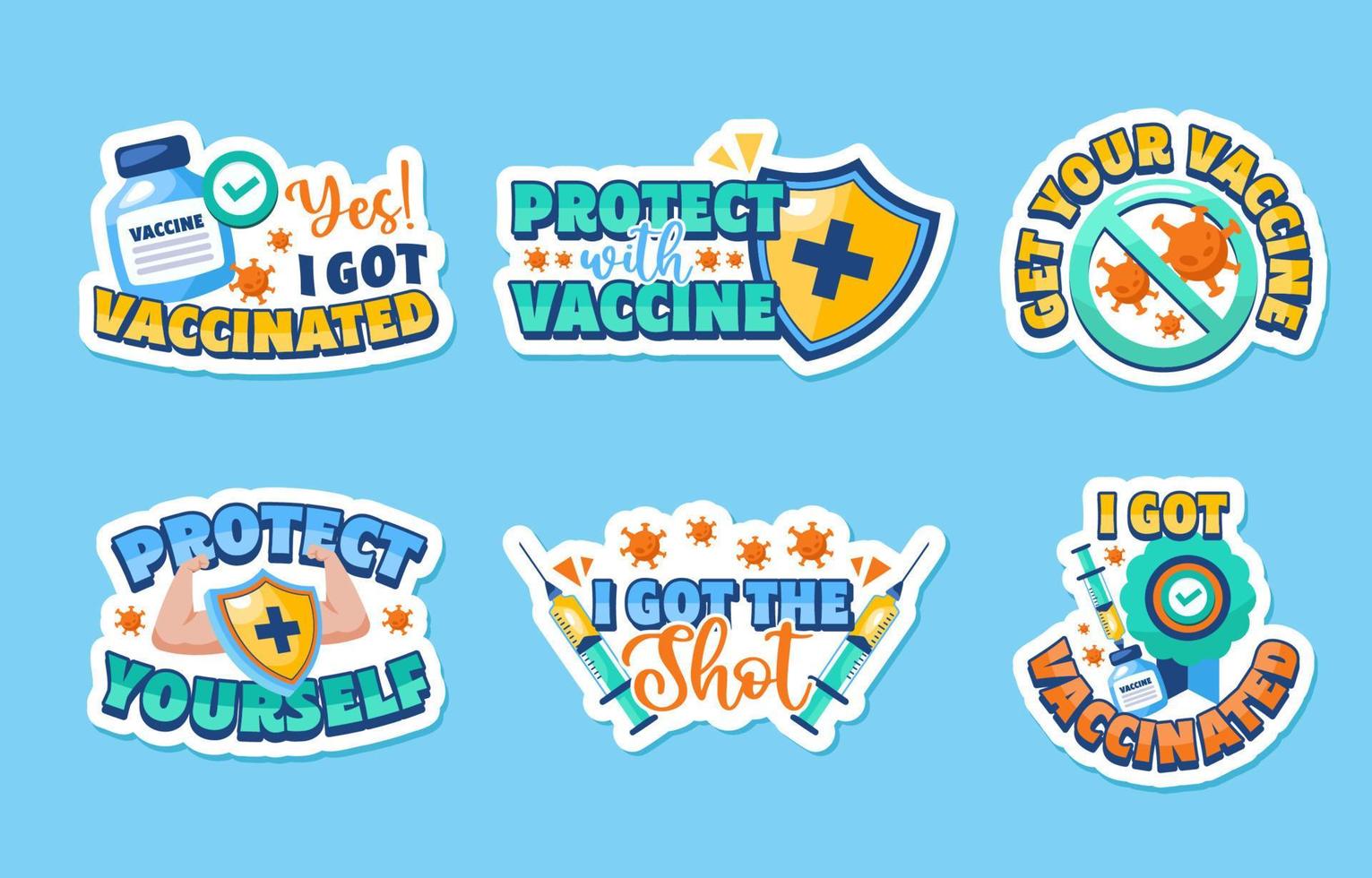 Set of Cute Vaccine Theme Stickers vector