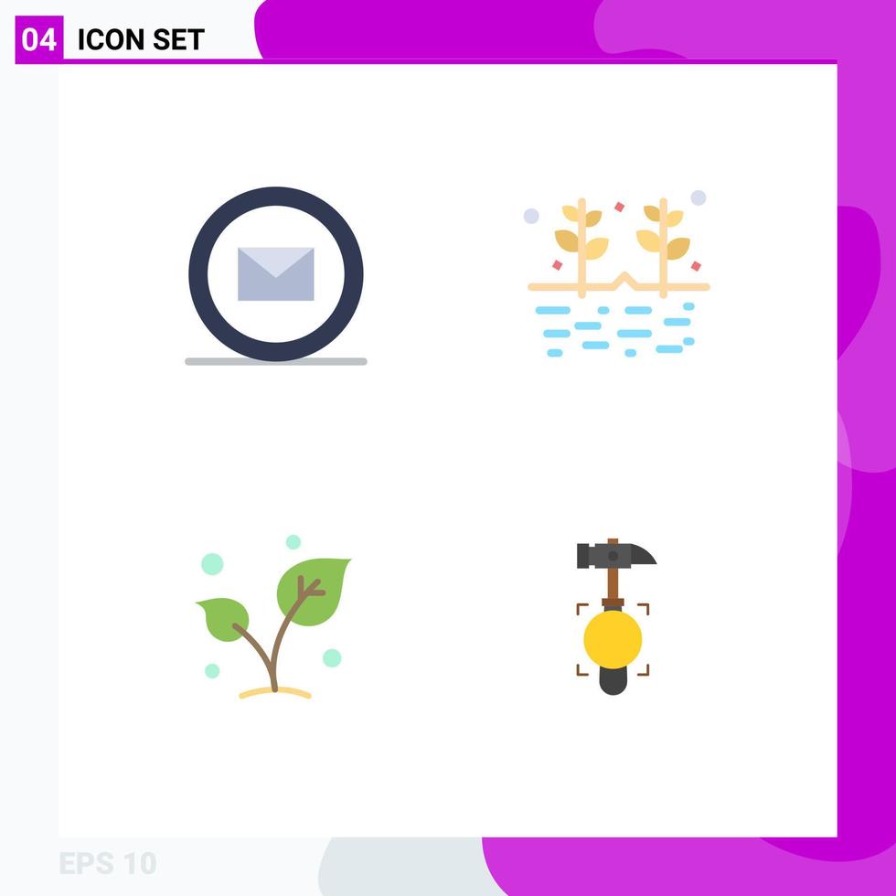 paquete de 4 signos y símbolos de iconos planos modernos para medios de impresión web, como elementos de diseño de vectores editables de brotes de jardín de naturaleza de desarrollo