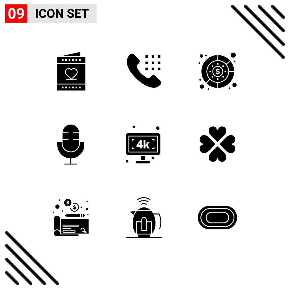 9 Solid Glyph concept for Websites Mobile and Apps record microphone keys electronics money Editable Vector Design Elements