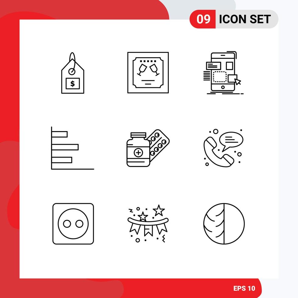 Stock Vector Icon Pack of 9 Line Signs and Symbols for medicine horizontal drag graphic ux Editable Vector Design Elements
