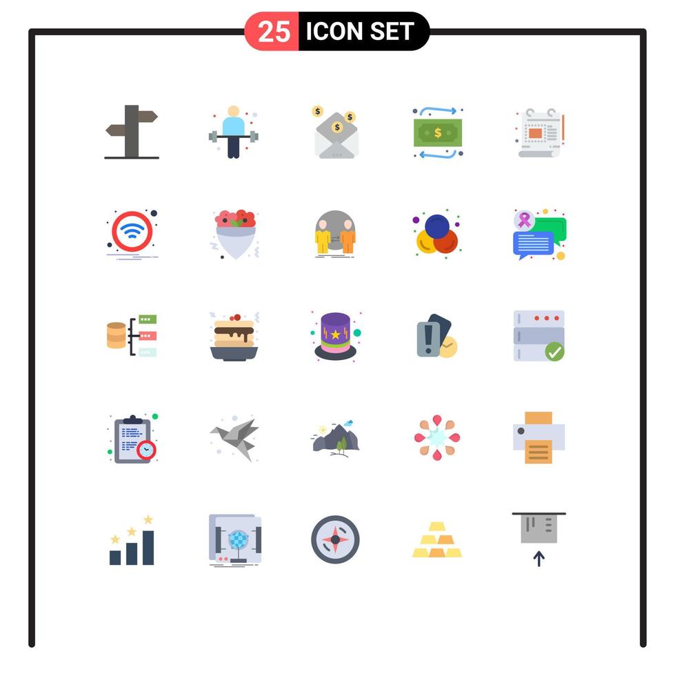 Pictogram Set of 25 Simple Flat Colors of document creative business travelling money Editable Vector Design Elements