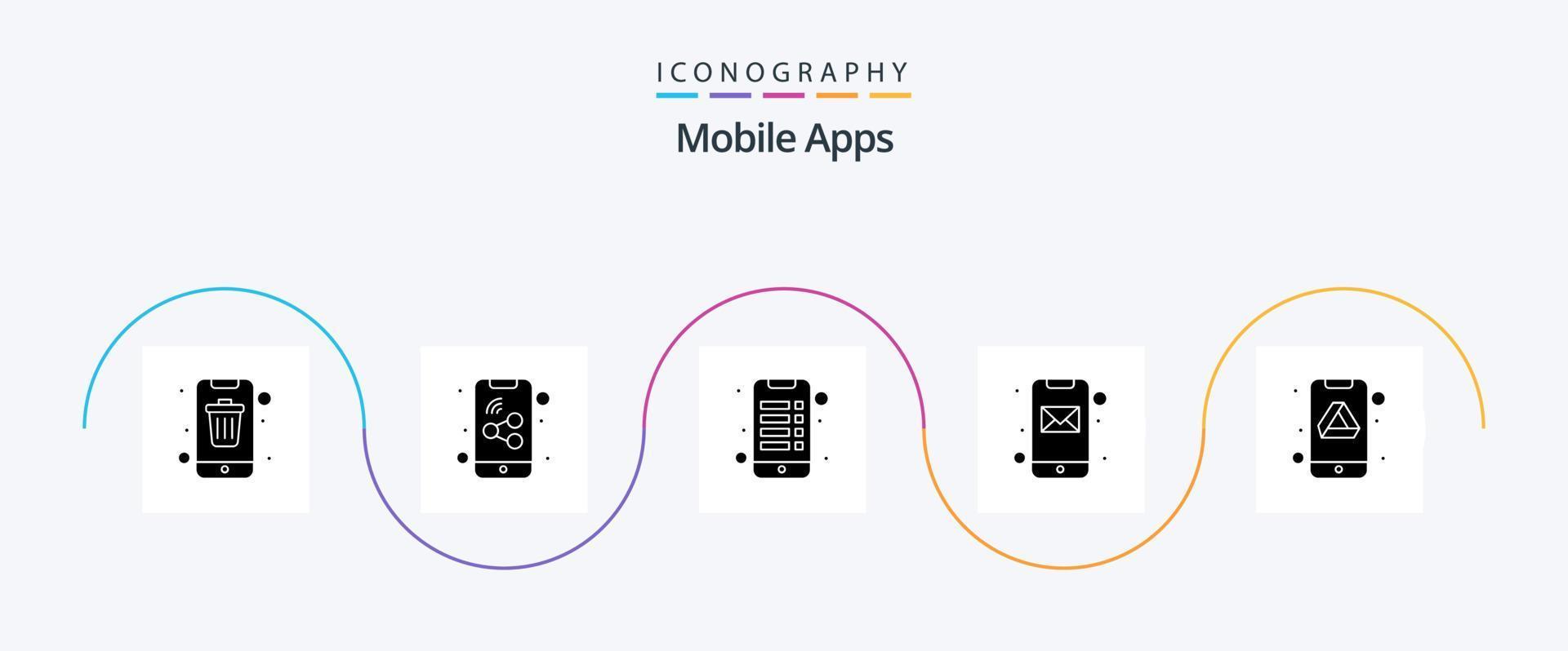 Mobile Apps Glyph 5 Icon Pack Including google. email. mobile. mobile. app vector