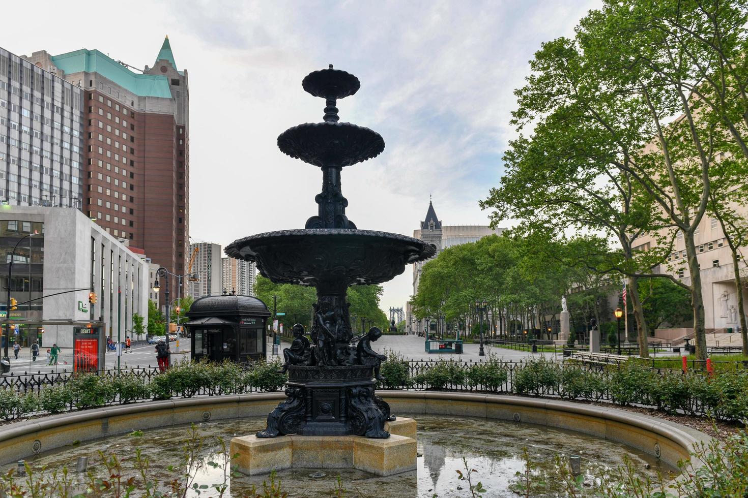 Brooklyn, New York - May 20, 2018 -  Downtown Brooklyn with a view of the Manhattan Bridge in the distance. photo
