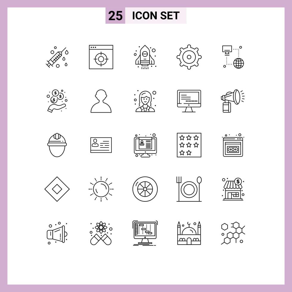 Group of 25 Lines Signs and Symbols for investment monitor spaceship computer internet Editable Vector Design Elements