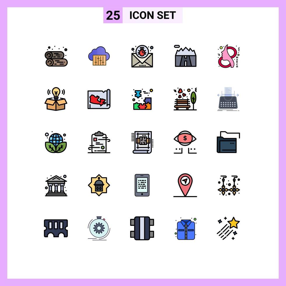 Set of 25 Modern UI Icons Symbols Signs for ay scenery attack mountains message Editable Vector Design Elements