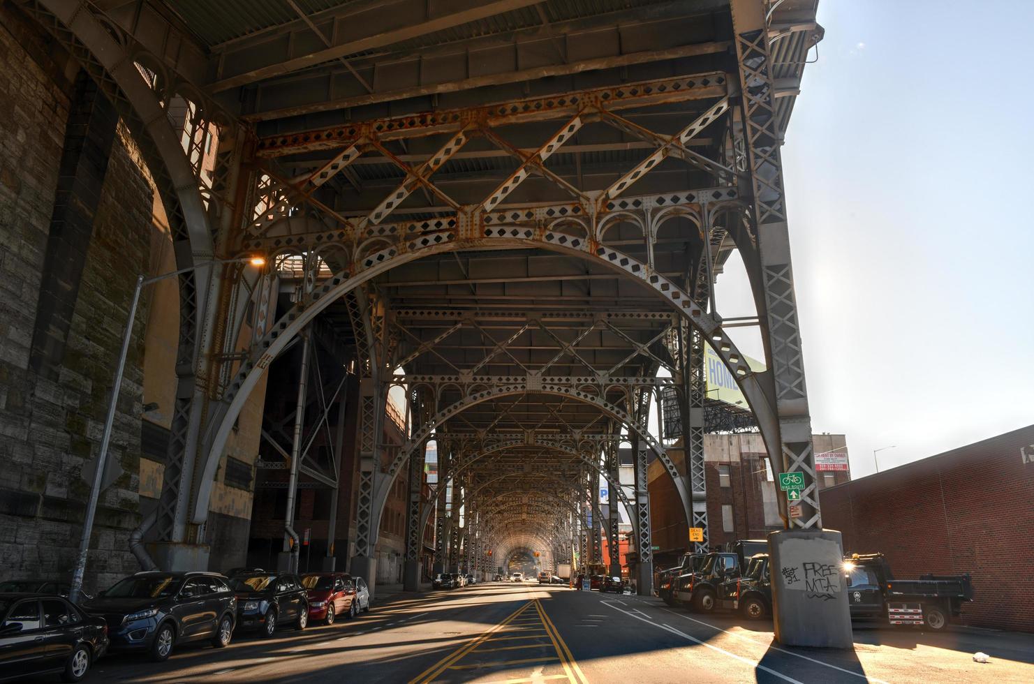 New York City - Feb 17, 2020 -  Underside of the steel girders of Henry Hudson Parkway in Manhattan, New York City. photo