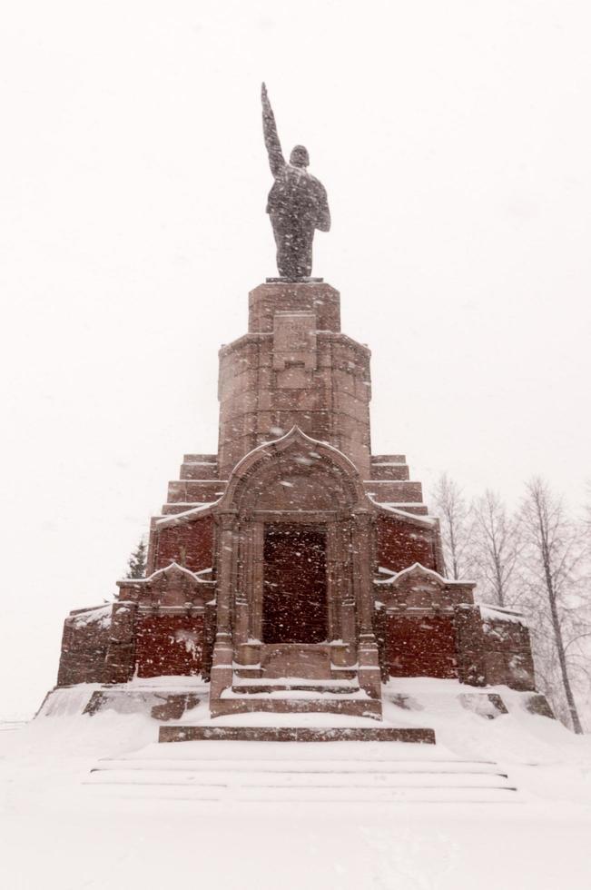 Lenin Monument in Kostroma, Russia in the winter along the Golden Circle, 2022 photo
