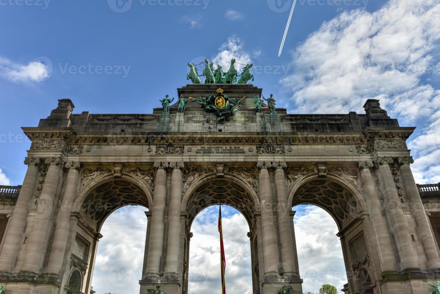 Triumphal arch in Cinquantenaire park in Brussels, was planned for National Exhibition of 1880 to commemorate 50th anniversary of the independence of Belgium. photo