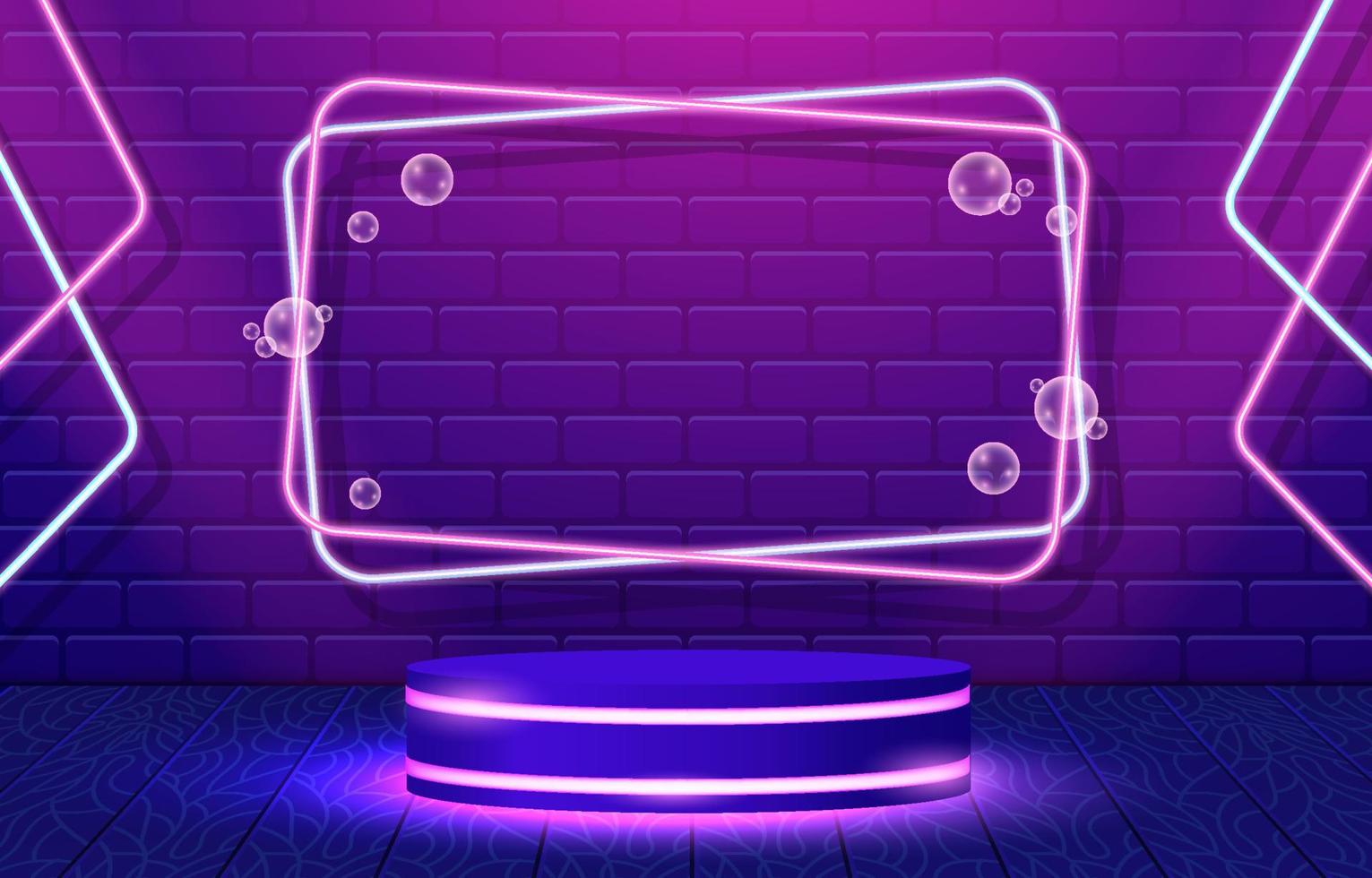 fondo de luz de neón púrpura con un podio vector