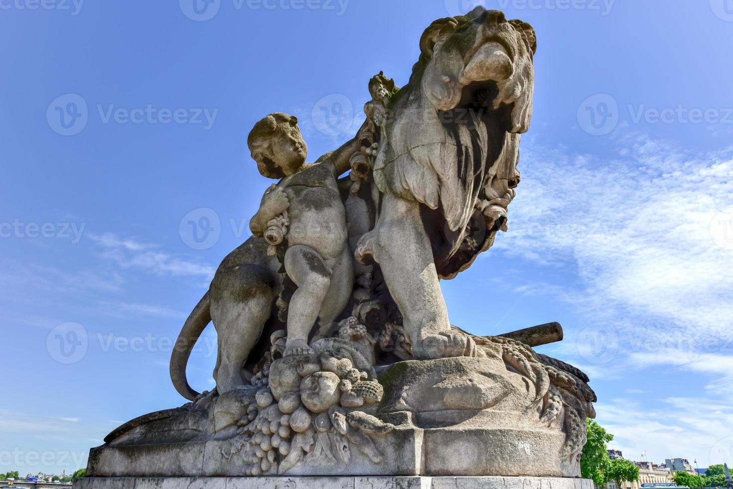 Detail of art on the Alexander III bridge in Paris, France. photo