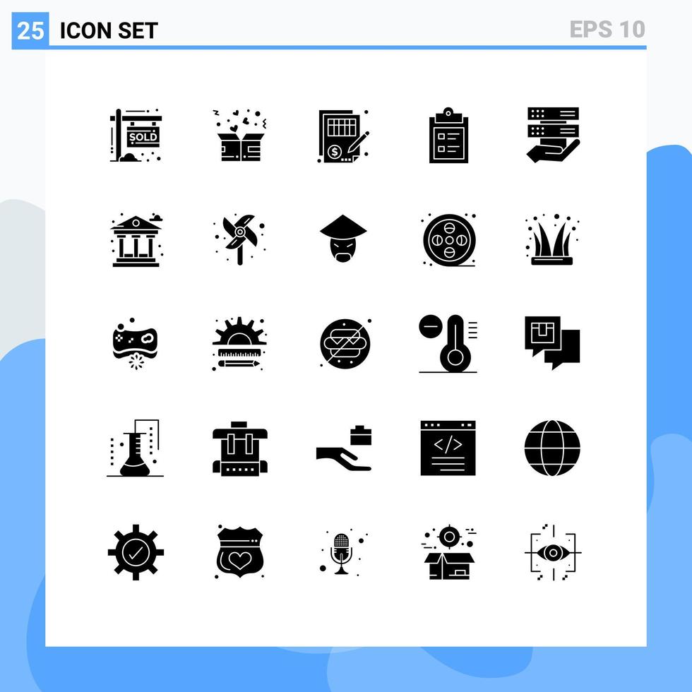 Set of 25 Modern UI Icons Symbols Signs for text clipboard love business justice Editable Vector Design Elements
