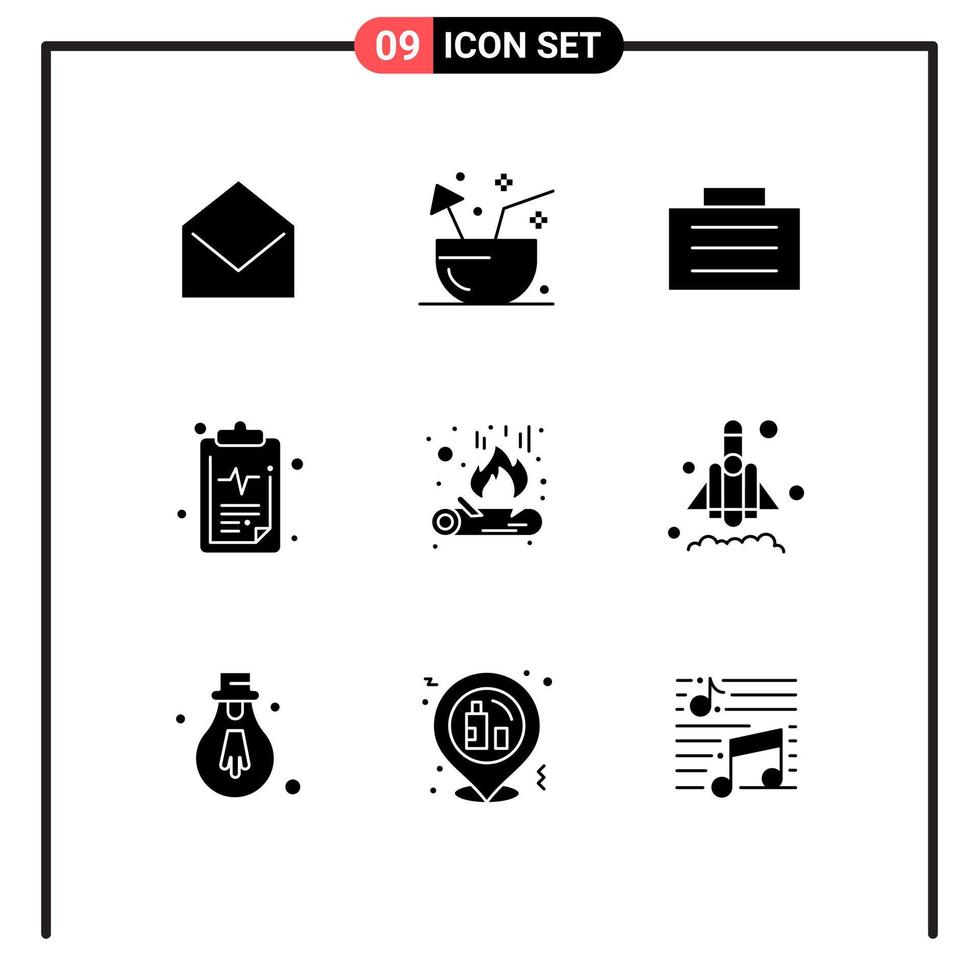 User Interface Pack of 9 Basic Solid Glyphs of fire result tropical medical care Editable Vector Design Elements